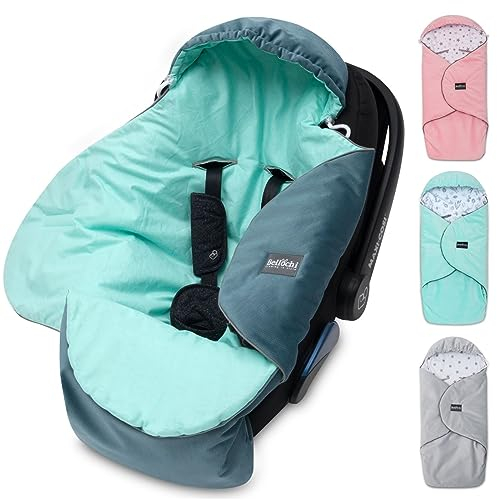 Premium Einschlagdecke Babyschale, Baby Erstausstattung aus Baumwolle für Autositz, Kuscheldecke für Kinderwagen mit Fußsack passend für Maxi-Cosi, Römer, Cybex – Mint