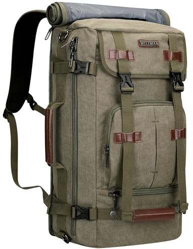 WITZMAN Canvas Backpack Vintage Travel Backpack for Men Large Weekender Bag Daypack Convertible Shoulder Rucksack(A519-1 New Light Green)