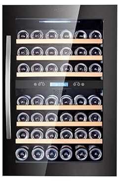 Vinoteca integrable LuzVini LV46. 2 zonas, puerta de diseño completamente de cristal, 46 botellas, ajustables de 5 a 20 °C, refrigeración mediante compresor, mango de acero inoxidable y 41dB