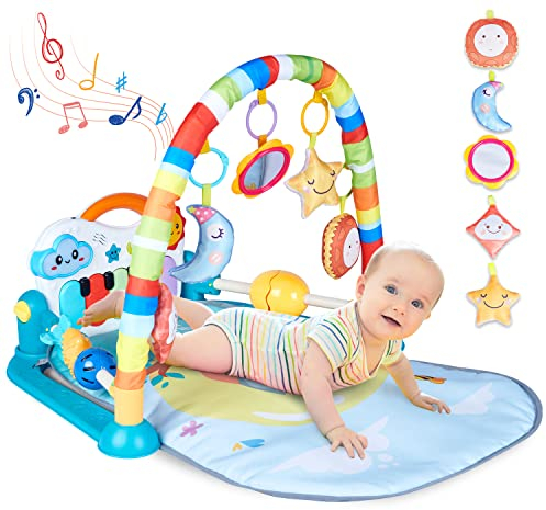 WYSWYG Baby Spielbogen, Spielmatte & Gym mit Musik & Lichtern – Pädagogisches Spielzeug für Baby & Kleinkinder 0-3-6-12 Monate Spieldecke - Kick & Play Piano Matte-Blau