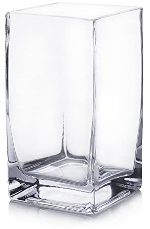 Enova Floral Clear Square Glass Vase, 8x4x4 Inch for Flowers, Decorative Candle Holder, Wedding Centerpiece, Home Office Decor (1 Piece)