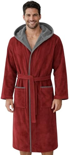 Morgenstern Peignoir de Bain Homme avec Capuche 100% Coton Éponge Velours OEKO-TEX® Robe de Chambre Long Finn Rouge Foncé XXL