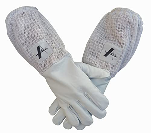 Beekeeper gloves 3 layer ultra white ventilated bee keeping gloves beekeeping (Large)