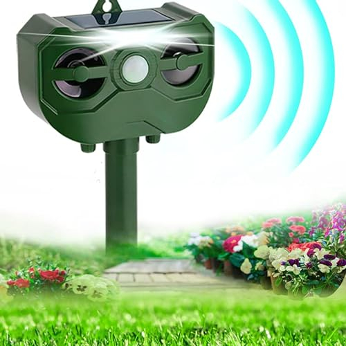 Répulsif Chat Solaire Exterieur Répulsif Chat Étanche， IP65 Répulsif Chat Ultrason Répulsif Animaux à ultrasons avec Détecteur de Mouvement pour Anti Chats Chiens Animauxs de Jardins 5 fréquences