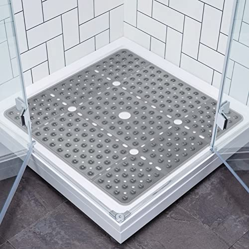 Walant Duschmatte rutschfest 70x70 cm,Duschmatte mit saugnäpfen,PVC Antirutschmatte Dusche Schimmelresistent BPA-frei, Duscheinlage Maschinenwaschbar badematte (Transparent Grau, 70 * 70cm)