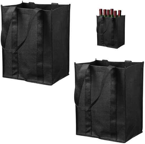 Leogony 2PCS Wine Bottle Carrier 6 Bottles, Champagne Storage Bag, Black Reusable Felt Gift Bags (31 X 25 X 18cm)