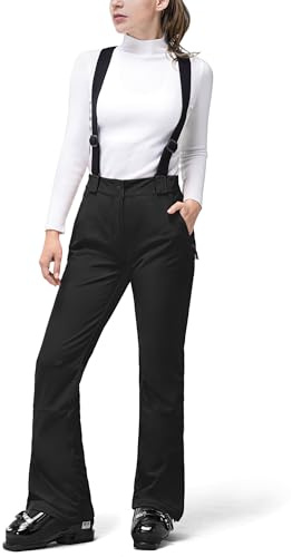33,000ft Womens Ski Pants Waterproof Ski Trousers Windproof Snowboard Pants Softshell Warm Ski Suit with Adjustable Waist & Detachable Braces Black L/31L