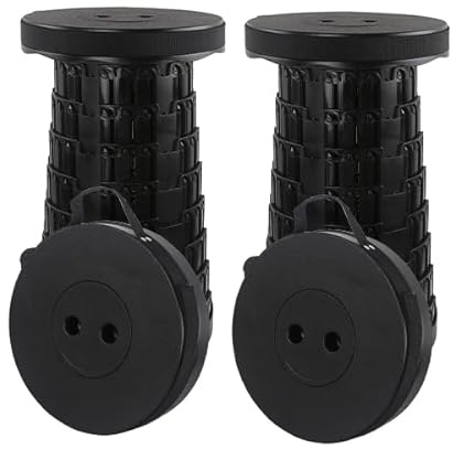 Rshuhx 2pcs Pliant Portable Tabourets pliants pour Adultes Camping Tabouret Pliable Siège léger Rétractable Robuste pour Excursion Pêche en Plein air Randonnée Charge maximale 460lb/210kg(Noir)
