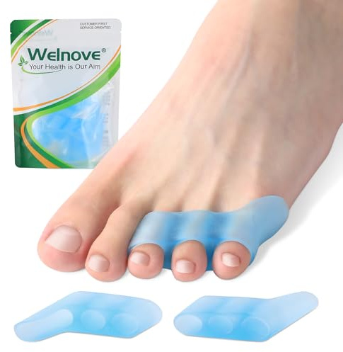 Welnove Separadores de dedos meñiques de gel, paquete de 8 espaciadores de dedo meñique, almohadillas para juanetes para mujeres y hombres, protectores de silicona para evitar el roce y aliviar la