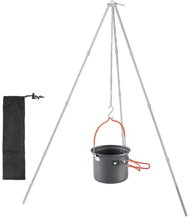 Trípode de camping – Equipo de camping | Plegable Fogata Cocina Cadena Colgante Ajustable Aleación de Aluminio Trípode de Camping Ligero Trípode de Camping | Fogata Plegable