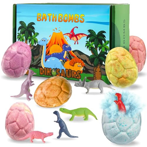 Bombe da Bagno Bambini Dinosauri, Dwafill 6 Pezzi Palla da Bagno con Sorpresa, Natale, Compleanno, Regali di Festa, Bombe da Bagno Bambini DinosauriNaturali