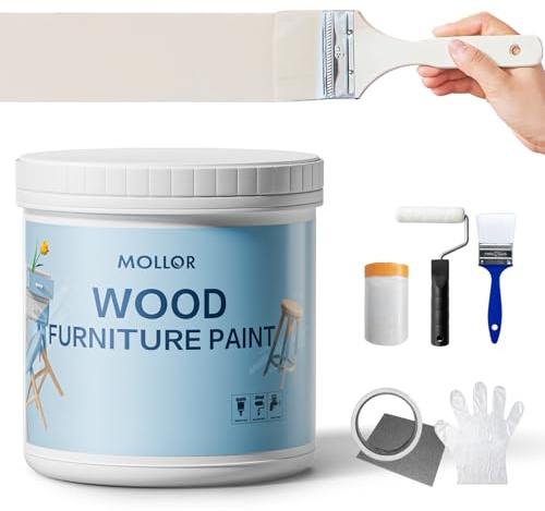 Mollor Matt Black Wood Paint Indoor, Durable Paint for Furniture Without Sanding, Chalk Paint Shabby Chic Finest Colour Indoor and Outdoor Furniture Paint Craft Paint (32oz/1000g, Cream White with