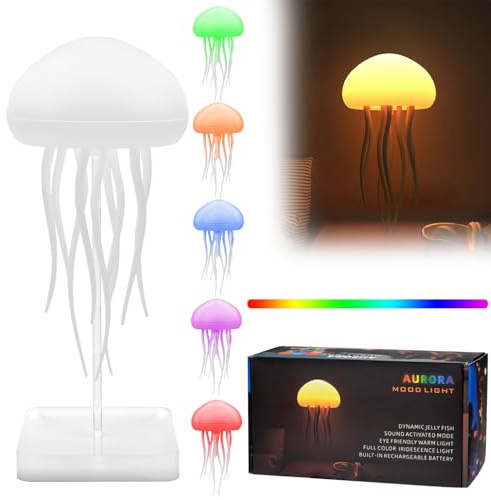 Lampada Medusa LED RGB con Controllo Vocale e Tentacolo, Luce Notturna Intelligente Sfumata di Colore, Ricaricabile per Decorazione (A)