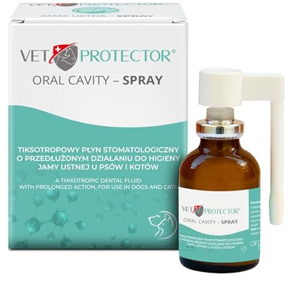 VET PROTECTOR Spray Dentaire Professionnel pour Chiens et Chats – Soin Dentaire pour Chiens – Haleine Fraîche – Nettoyage des Dents – Hygiène Buccale – Accélère la Cicatrisation – Gingivite – 30 ml