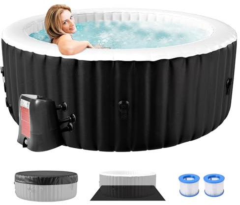 Obqer Hot Tub Aufblasbar für 4 Personen, 2400W In/Outdoor SPA Pool Winterfest Mit 120 LuftdüSen, Frostschutz, 799 Liter, Auslaufsichere, Energiesparend, Auto Aufblasen, Bubble Spa & Wellness Massage