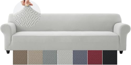 Moonlight Bedding High Stretch Silver Grey Sofa Covers 4 Seater Super Soft Extra Large Couch Covers for Dogs Pets Cats Spandex Elastic Fit T Shaped Non Slip Sofa Cover