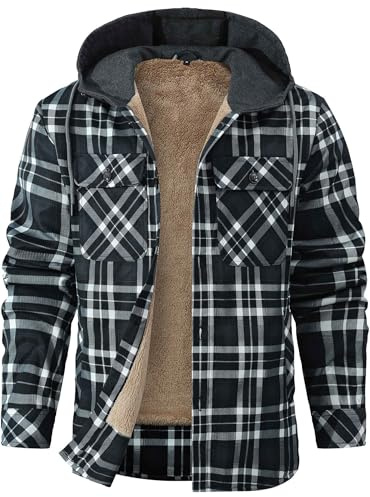 Zaitun Men's Outdoor Fleece Jackets Padded Shirts Lumberjack Flannel Checked Jacket Thick Warm Button Down Plaid Hoodies Winter Coat