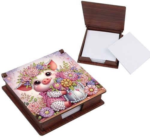 Formeydemi Pig Diamond Painting Kit Note Box,Memo Paper Storage Box Diamond Art,Sticky Note Holder Diamond Art,Diamond Painting Memo Pad For Office Desk. (Pig)
