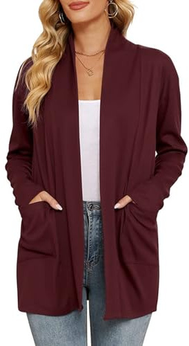 FUPODD Long Cardigan Damen Elegant Strickjacke Damen Lang Schalkragen Strickjacken Mittellang Damenstrickjacke Langarm Strickcardigan Mit Taschen Herbstmantel Frauen Longstrickjacke Einfarbig Mantel