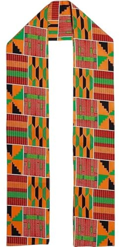 Vobumix African Kente Scarf Traditional Stole Sash Vintage Graduation Stole for Black African History Men Women Kids Clothes Accessory