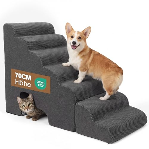 Scala per cani, altezza 60 cm, per letto (7 gradini, grigio, 7 gradini)