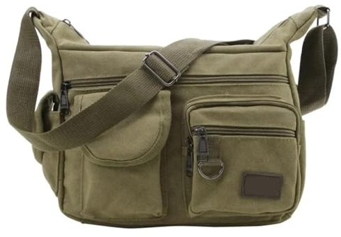 HUWOYG Sac bandoulière décontracté for homme, sacoche unisexe, sac à, de voyage, sacs vintage Pour Usage Quotidien(Khaki)