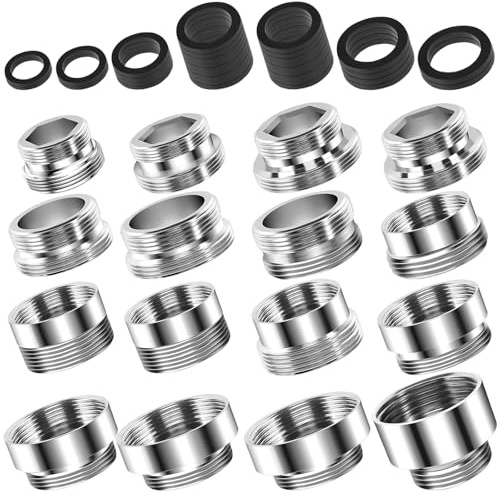 Kran gängadapter, kit för kökskran, 16 mm-28 mm set för kökshandfat, för vattenrenare, kran, luftaradapter, köks- och trädgårdsslanganslutning (16 kontakter + 32 brickor)
