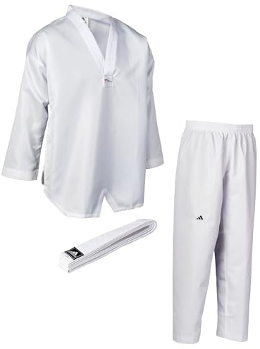 adidas Taekwondoanzug Start II Eco | Dobok mit neuem WT Logo | für Kinder und Erwachsene | Leicht und atmungsaktiv | Revers Weiß | für Training und Wettkampf | Anzug Weiß, Größe 150