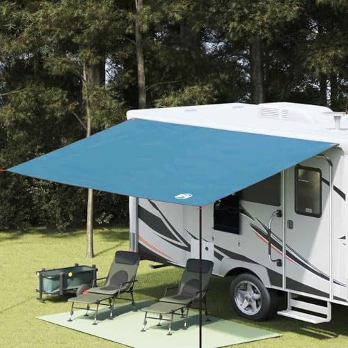 LoogCape Auvent de caravane - 240 x 460 cm - Imperméable - Taffetas - Bleu - Kit complet avec barres en acier, piquets, tendeurs et sac de transport - Pour vacances d'été en plein air