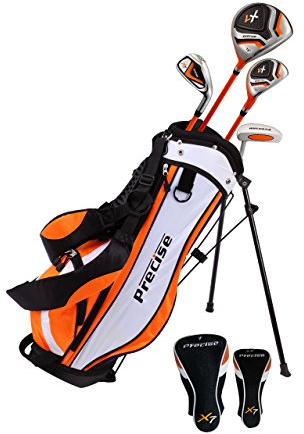Precise Distinctive Right Handed Junior Golf Club Set for Age 3 to 5 (Height 3' to 3'8) Set Includes: Driver (15), Hybrid Wood (22*), 7 Iron, Putter, Bonus Stand Bag & 2 Headcovers