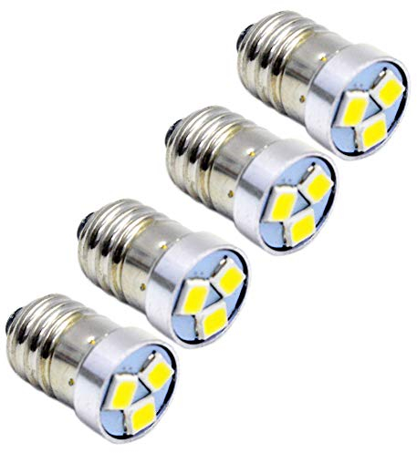 Ruiandsion 4pcs 3V 6V 12V E10 LED Bulb 3030 3SMD White LED Replacement Bulb Upgrade for Headlamps Flashlights Torch Light,Negative Earth (3V)