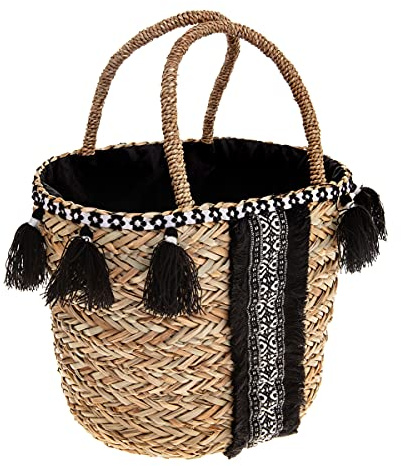 Atmosphera - Cabas Panier de marché Seagrass et Pompons Terre Sauvage