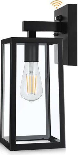 SHINE HAI Dusk to Dawn Sensor Outdoor Wall Sconce, Exterior Porch Lantern Fixture with E26 Socket & Glass Shade, Waterproof Wall Mount Lighting for Patio Front Door Entryway