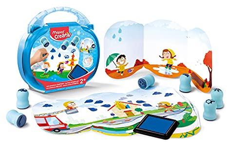 Maped Creativ Early Age - Mon Premier Kit de Tampons Encreurs bébé - Thématique Eau - Mallette de Transport + 6 Tampons + 1 Encrier Bleu - Loisirs créatifs enfants dès 2 Ans - Premier Age