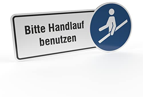 Betriebsausstattung24 Hinweisschild Bitte Handlauf benutzen - Aluminium- Verbundplatte (BxH): 30,0 x 13,0 cm - Befestigungsart: Zum Verkleben oder Verschrauben - Sicherheitshinweis