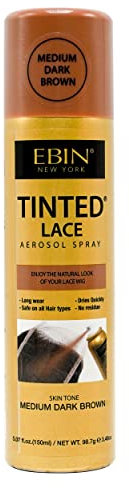 EBIN NEW YORK - Tinted Lace Aerosol Spray Medium Dark Brown - Spray para pelucas de encaje - 150ml - Tono marrón medio-oscuro con cobertura realista y efecto cuero cabelludo natural