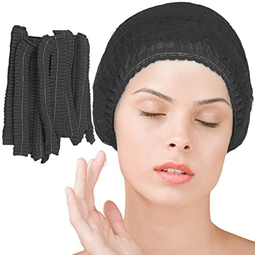 Disposable Bouffant Caps 100 Pcs,21inches Hair Net Elastic Dust Cap for Food Service, Sleeping Head Cover (Black)