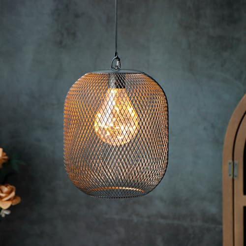 TRIROCKS Lanterna a Batteria da Appendere con Timer 6 Ore, Lampada a Pendolo in Rete con Luci LED Calde per Soggiorno, Giardino, Esterni (Nera)