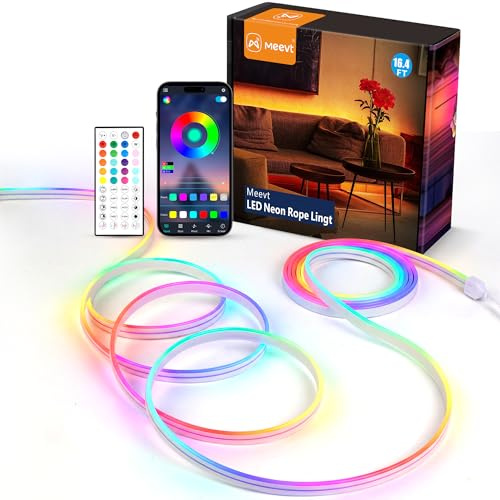 MMEEVT LED-list 5 m, neon, IP67 vattentät, flexibel, RGB, led-remsa med app-styrning och musiksynk, silikon DIY LED-ljusband för sovrum, rum och utomhusdekoration | Flexibel, neon LED-remsa, IP65 vattentät