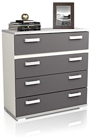 duehome | Comoda 4 Cajones, Cómoda Almacenaje Dormitorio, Modelo Ataneq, Acabado en Blanco y Grafito, Medidas: 89 cm (Largo) x 89,6 cm (Alto) x 39,6 cm de (Fondo)