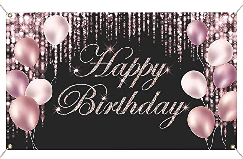 Banderole Joyeux Anniversaire - 1 Pcs Rose Bannière Toile de Fond Décoration Pour Maison Mur Extérieur Fête Deco Garçons Fille
