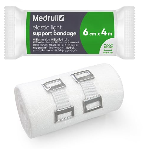 Medrull 2 Stück Dauerelastische Universal Binden 6cm x 4 m Elastic Light BANDAGE - Universalbinde mit 2 Clips - Gedehnt, Luftdurchlässig, Elastisch 2 Pcs Box