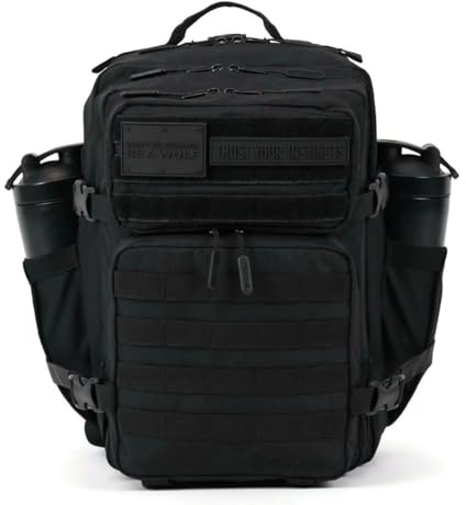 WOLFpak 35L Athletic Gym Backpack - Durable 1000D Waterproof Oxford Material with MOLLE Webbing, Laptop Pocket & Dual Cup Holders, Durable Fitness/Travel/Military Daypack (NightShade Edition)