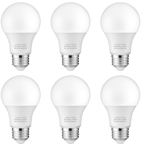 Maelsrlg 12V LED Bulb 6W(50W Equivalent), Warm White 3000K, 12V-24V AC/DC, 600 Lumens, Non-Dimmable, A19 12V DC LED Light Bulbs, E26 Base, Pack of 6