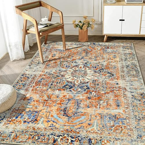 WONGS BEDDING Alfombra Boho para Salón Dormitorio, Alfombra de Pelo Corto Lavable, Suave, Antideslizante, Diseño Vintage