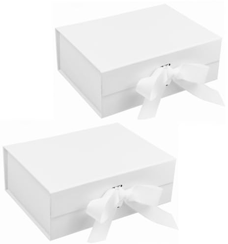 2pcs Magnetic Gift Box with Ribbon,31 x22 x10 cm White Pink Gift Box Present Box for Christmas, Wedding,Birthday, Anniversary (White)