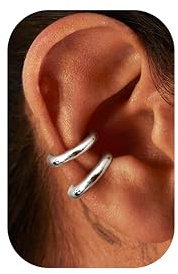 KRFY Ear Cuff Orecchini Piccolo Argento Chunky Ear Cuff Orecchini Cartilagineo per le Donne Non Piercing Vintage Spessore Rotondo Huggie Ipoallergenico Falso Orecchino