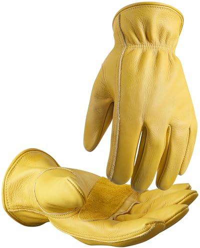 DULFINE Leather Work Gloves for Men & Women, Reinforced Durable Gardening Gloves,Cowhide Work Gloves,Puncture & Cut Resistant