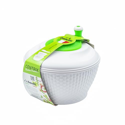 Zanetti, Centrifuga per Insalata 4 lt, Centrifuga Scola Insalata, Colore Bianco e Verde, Asciugatura Perfetta, Made in Italy