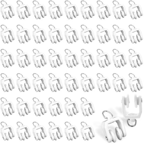 Giantree 50PCS Curtain Track Rollers, Ceiling Curtain Track Hooks Flexible Bendable Clips 11 mm White Plastic Drapery Rail Gliders with Hooks for Shower Curtain Window Straight Curved Tracks (50)
